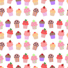 Seamless vector background with colorful cupcakes