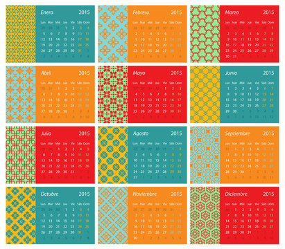 Spanish monthly calendar for 2015