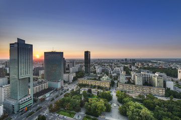 Naklejka na ściany i meble Night panorama of Warsaw city center