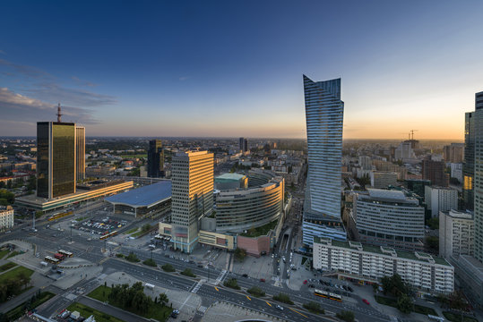Fototapeta Sundown over Warszawa city