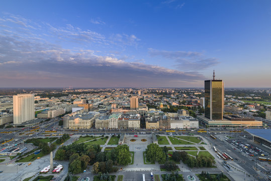 Fototapeta Panorama of Warsaw city during sundown