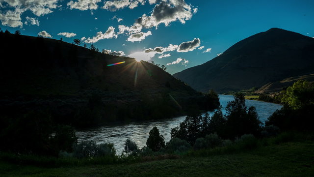 Beautiful sunset upon Yellowstone River, Montana, USA