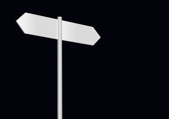 Blank signpost on a black