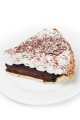 Chocolate tart on the dish in white background