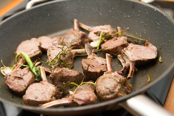 Lamb racks in a pan