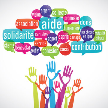 nuage de mots coeur mains : solidarité aide dons