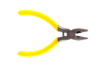 pliers yellow color to work, work tool on white background