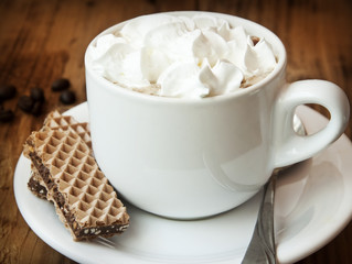 Cappuccino Cup with Cream and Cookies