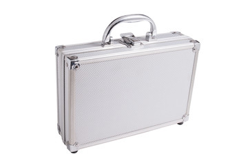 aluminum suitcase on a white background