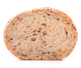 Slice of fresh white grained bread isolated on white background