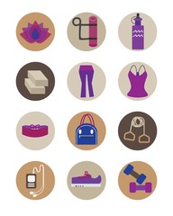 Flat women Yoga essentials icons set