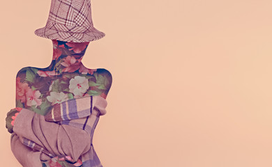 Autumn fashion woman.Flower and plaid style