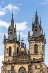 Fototapeta na wymiar View of the Tyn Church in Prague
