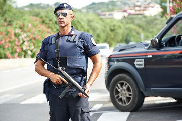 Italian policeman carabinier - obrazy, fototapety, plakaty
