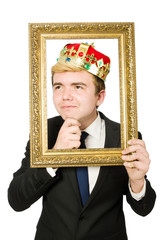 Fototapeta premium Man with picture frame isolated on the white
