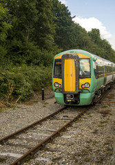 Fast train on rail tracks.