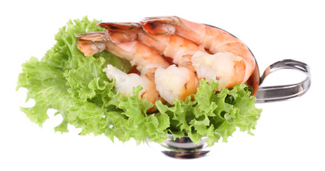 Fresh boiled prawns with lettuce