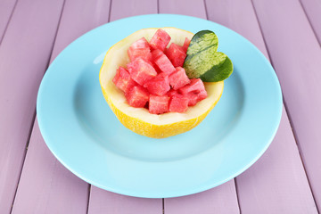 Slices of watermelon in melon bowl