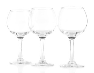 Empty wine glasses isolated on white