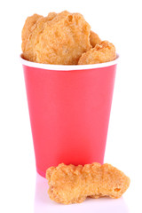 Fried chicken nuggets in cup isolated on white