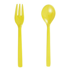 Yellow plastic fork and spoon