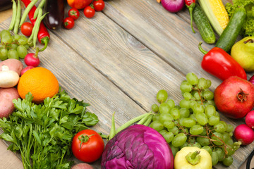 Summer frame with fresh organic vegetables and fruits
