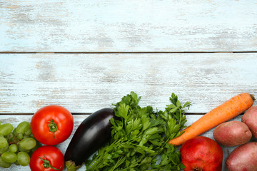 Summer frame with fresh organic vegetables and fruits