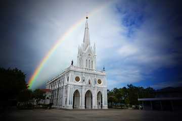 Rainbow bridge and church.