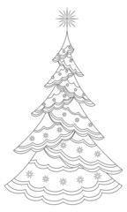 Christmas tree with snowflakes, contours