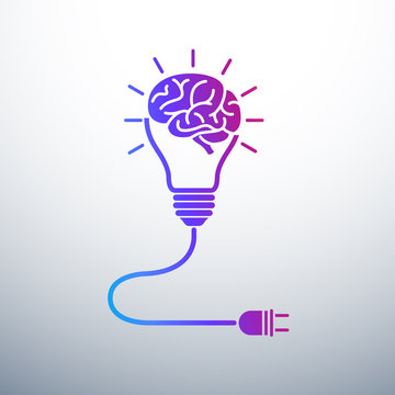 Creative brain Idea concept with light bulb and plug icon ,vecto