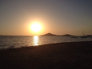 Sunset at the beach in La Manga del Mar Menor, Murcia, Spain