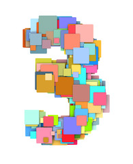 3d number three3 fragmented tiled on white in multiple color