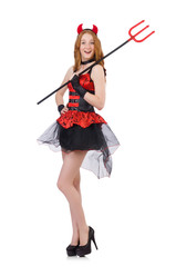 Woman devil with trident on white