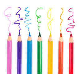 Colour pencils isolated on white background close up