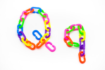 Q and q Alphabet, Created by Colorful Plastic Chain