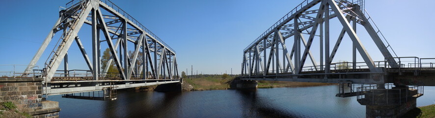 Panorama of railway bridges (Riga, Latvia)