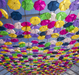 Fototapeta na wymiar Street with colored umbrellas.Agueda, Portugal