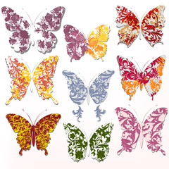 Vector set of abstract swirl butterflies