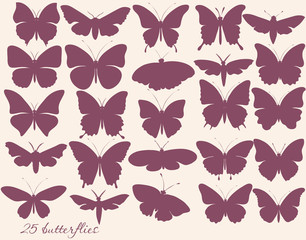 Vector set of butterflies silhouettes