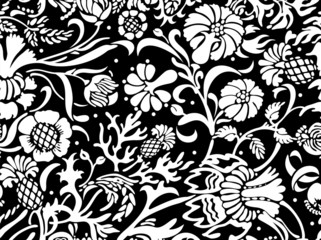 Seamless floral pattern in black and white