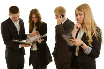group of business people with tablet isolated