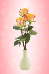 Yellow with red roses