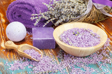 Lavender Spa.Spa salt, lavender, foaming bath bomb and  soap
