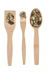 Wooden spoon, fork, paddle with pumpkin  seed