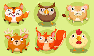 Cute animals vector illustration Icon set