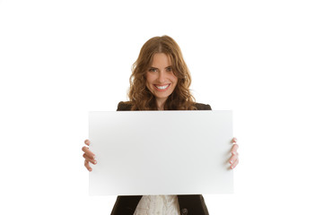 Naklejka premium Businesswoman holding blank banner