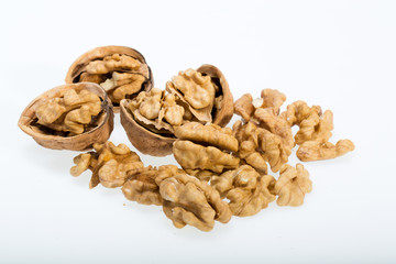 cracked walnut isolated on the white background