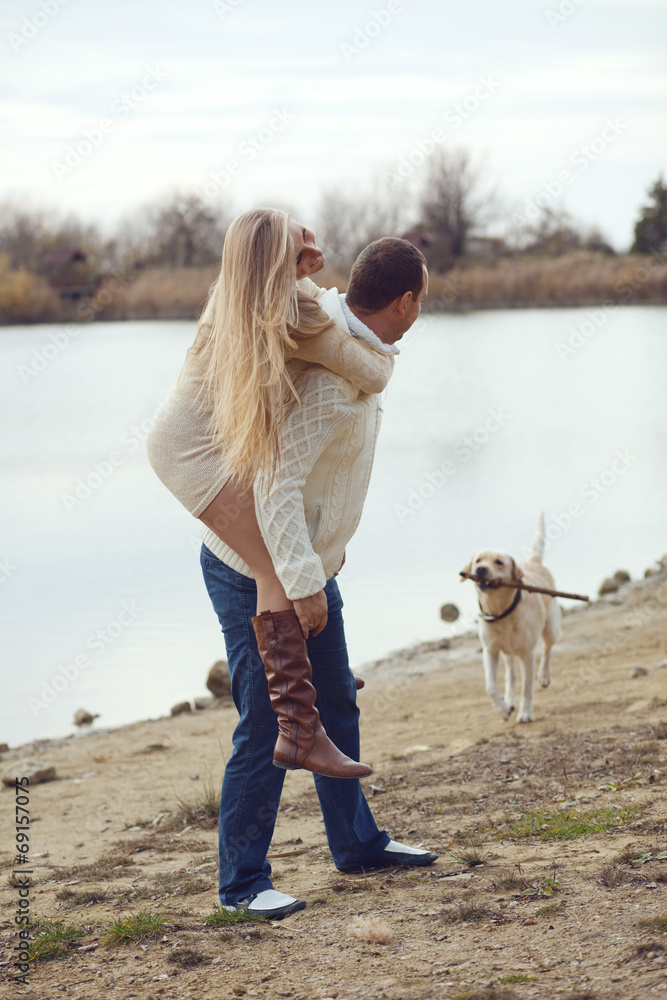 Canvas Prints couple with dog