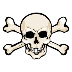 Vector  Cartoon Pirate Skull in Red Bandana with Cross Swords
