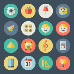 School and education flat design icons set